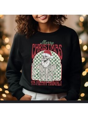 Merry Christmas Ya Filthy Animal Skellie Unisex Crewneck Sweatshirt black large